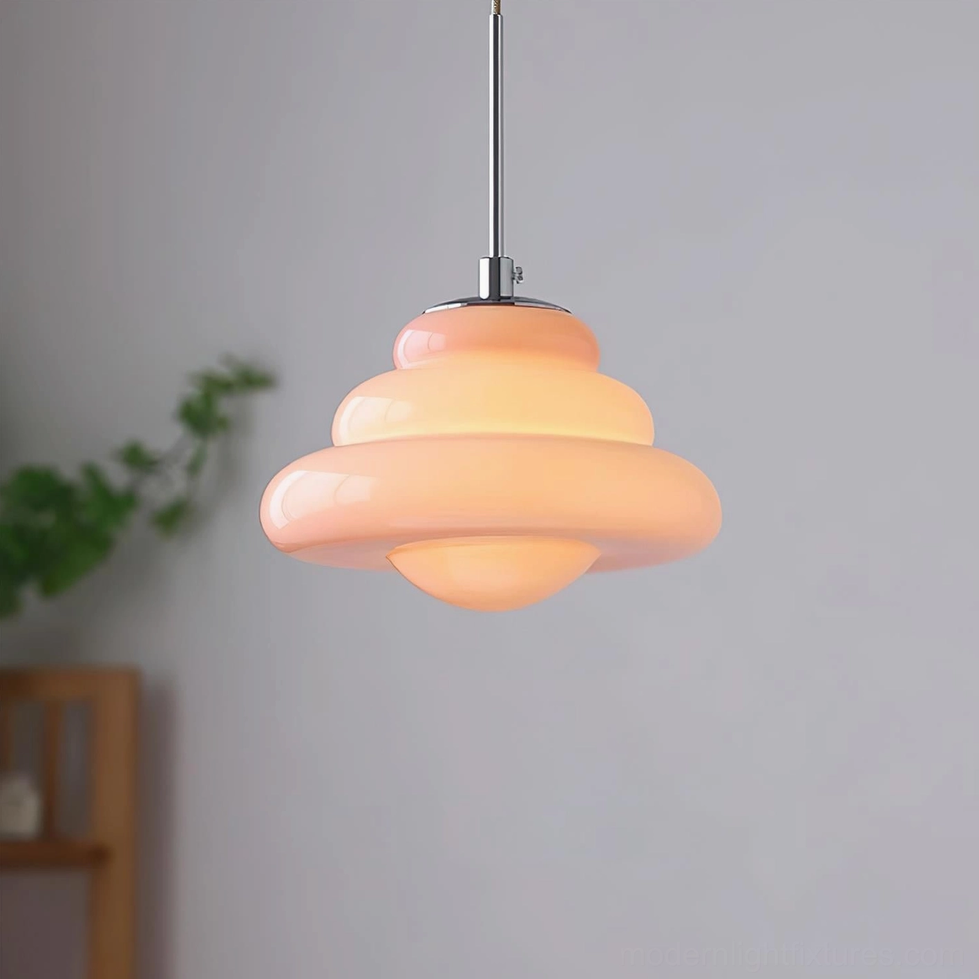 Tiered glass pendant light with adjustable transparent cable for flexible installation height