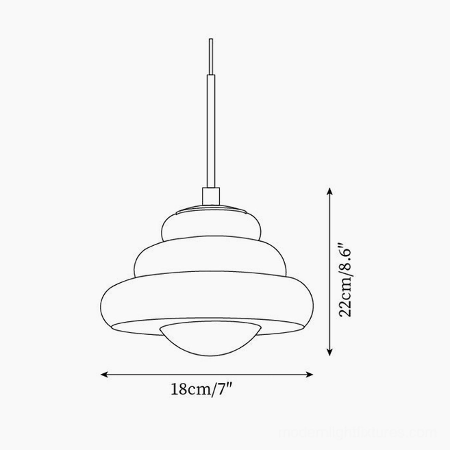 Technical line drawing orthographic view of tiered pendant light with dimensions 18cm width and 22cm height