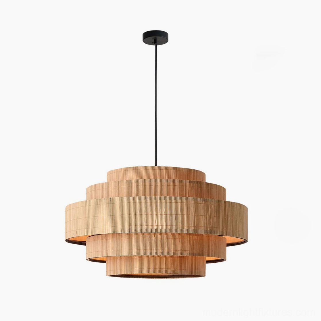 Tierelle large woven-bamboo pendant light in size 3 (large), living room statement piece, substantial scaled fixture with tiered bamboo shade