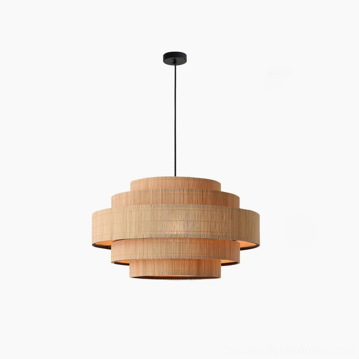 Tierelle woven-bamboo pendant light in size 1 (small), bedroom or entryway scale, intimate fixture proportions, natural bamboo warm glow