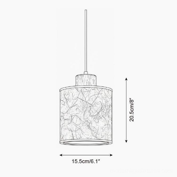 Tierra single pendant light technical schematic showing side profile dimensions and component structure