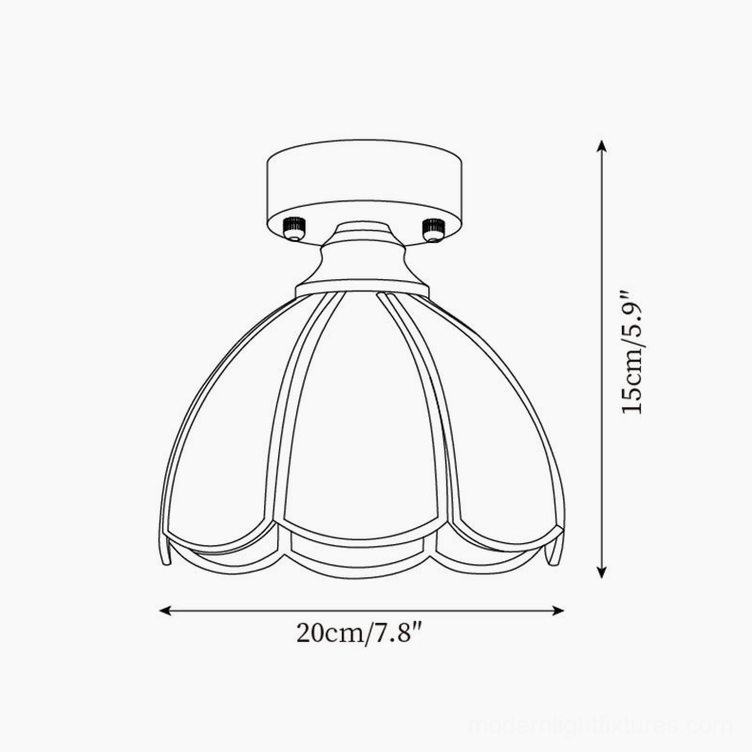Technical schematic drawing of petal-shaped stained glass shade 20cm 7.8 inch diameter