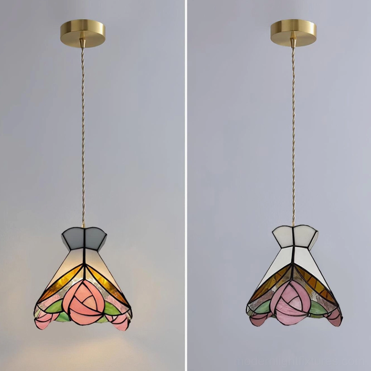 Tiffany rose pendant light suitable for bedroom or entryway with romantic vintage-inspired design