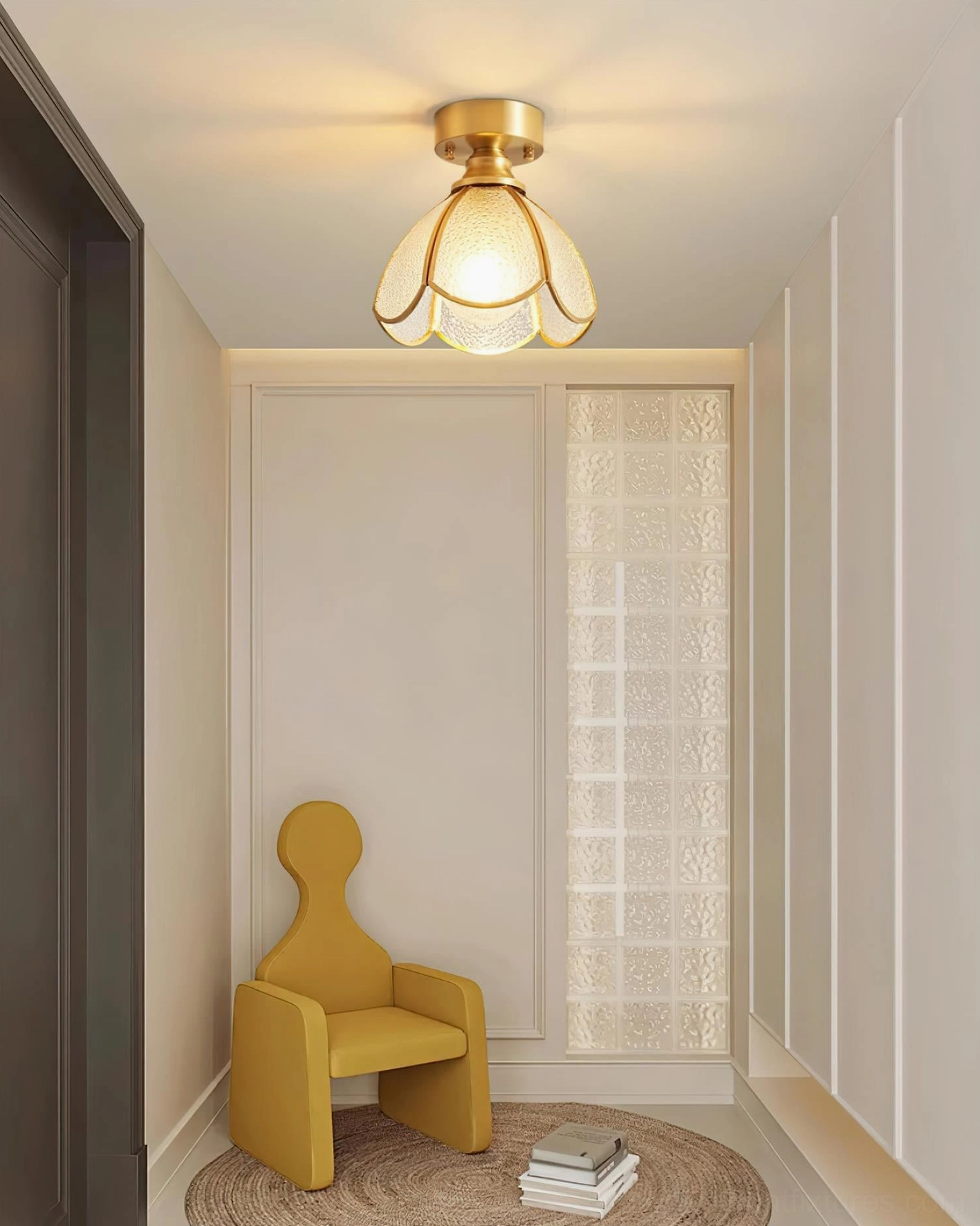 Tiffany-style ceiling light with gem-tone stained glass and brass mounting