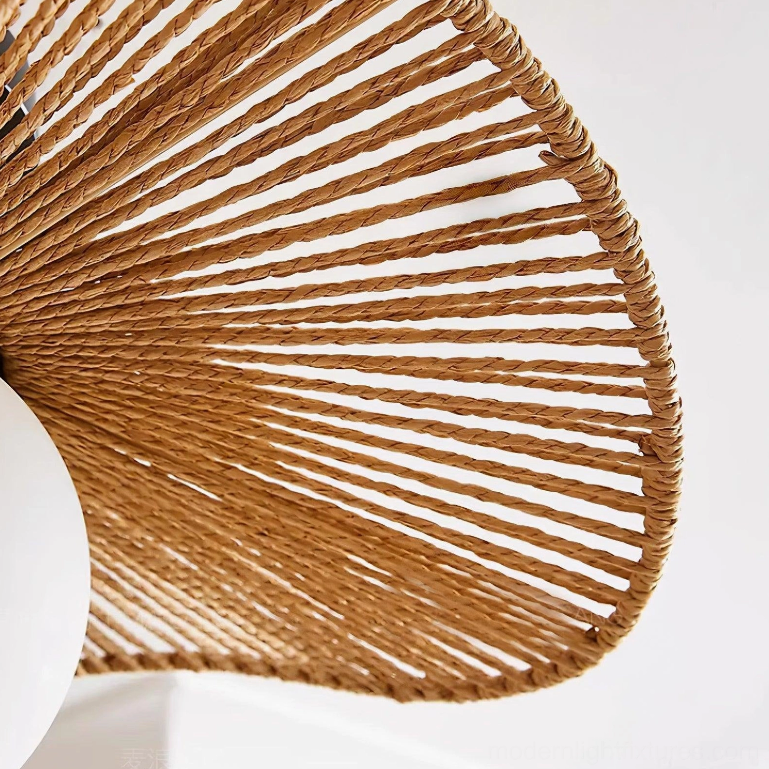 Tilda woven rattan and frosted glass ceiling light fixture in minimalist Scandinavian or contemporary home interior