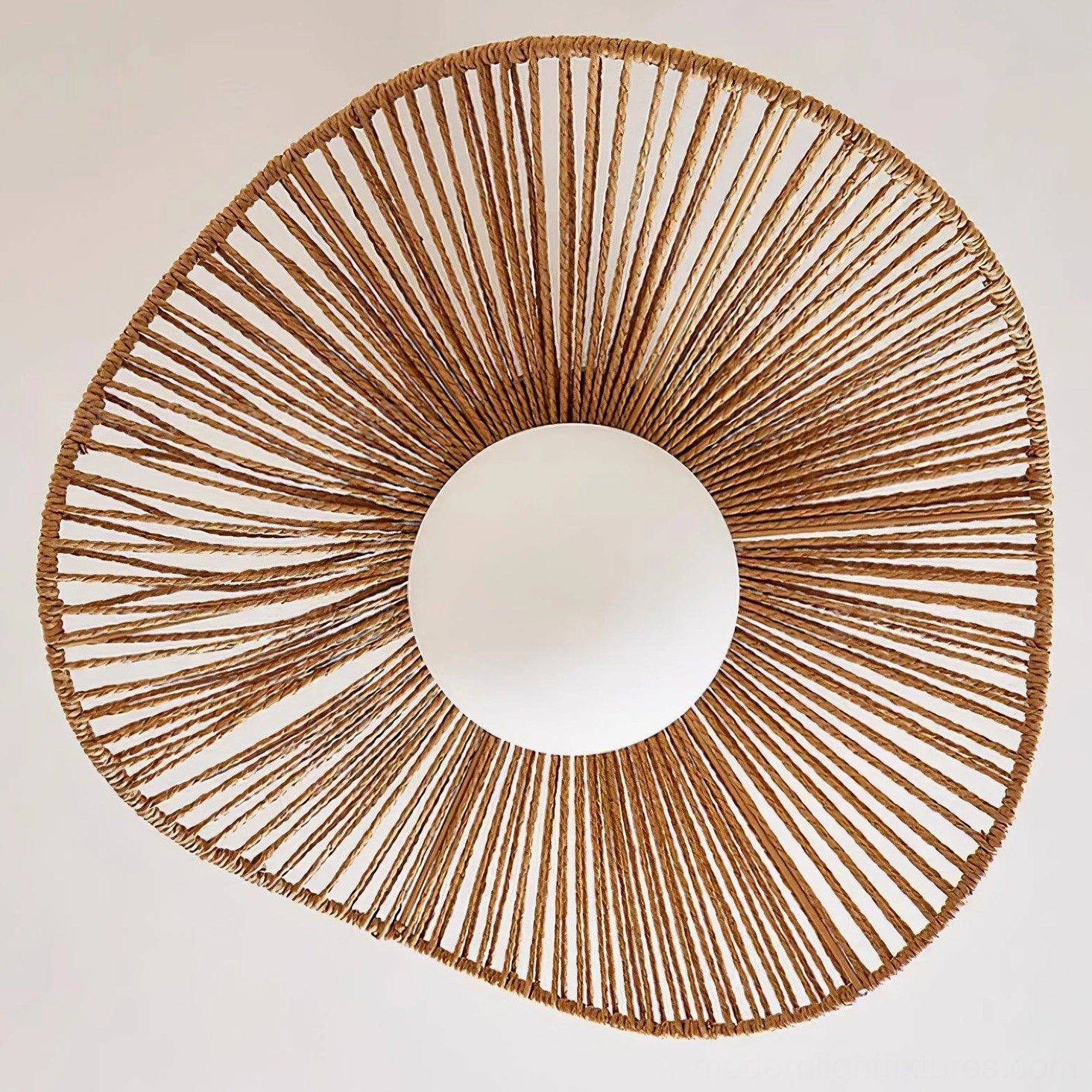 Tilda rattan semi-flush ceiling light showing frosted white globe and black metal canopy, full fixture view