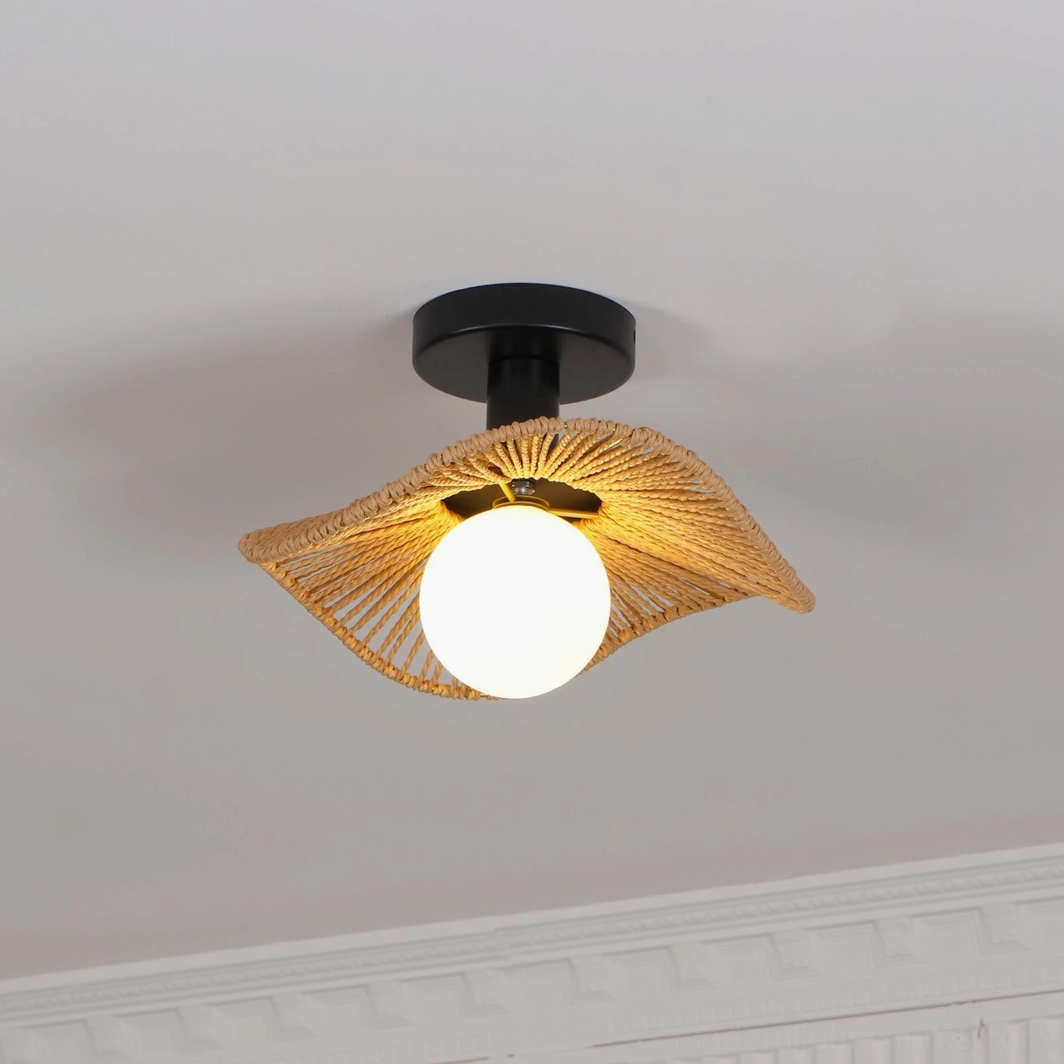 Tilda small-size rattan ceiling light fixture option for compact spaces and intimate room settings