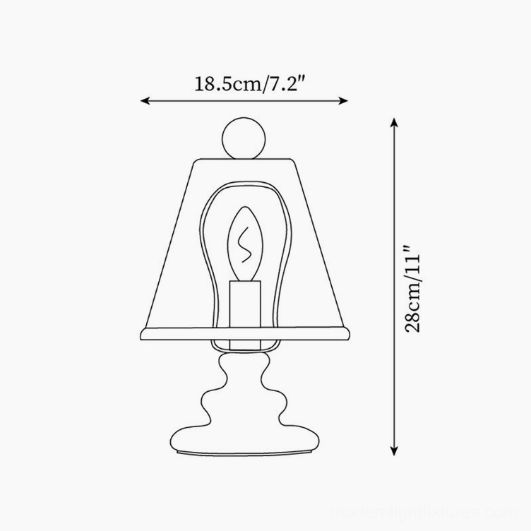 Tilda table lamp dimension diagram showing 28cm height and 18.5cm shade diameter technical specifications