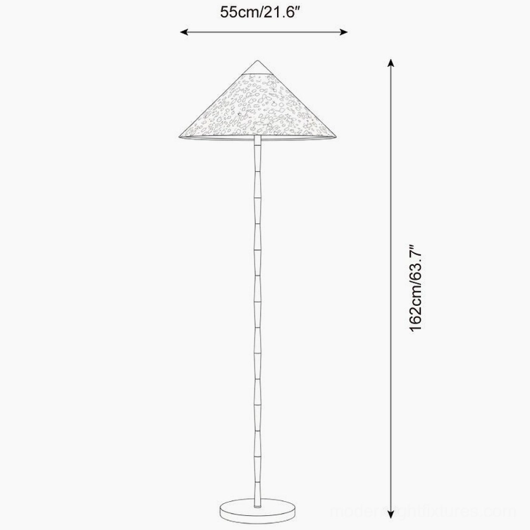 Timbre floor lamp technical schematic showing 55cm shade width and 162cm total height specifications