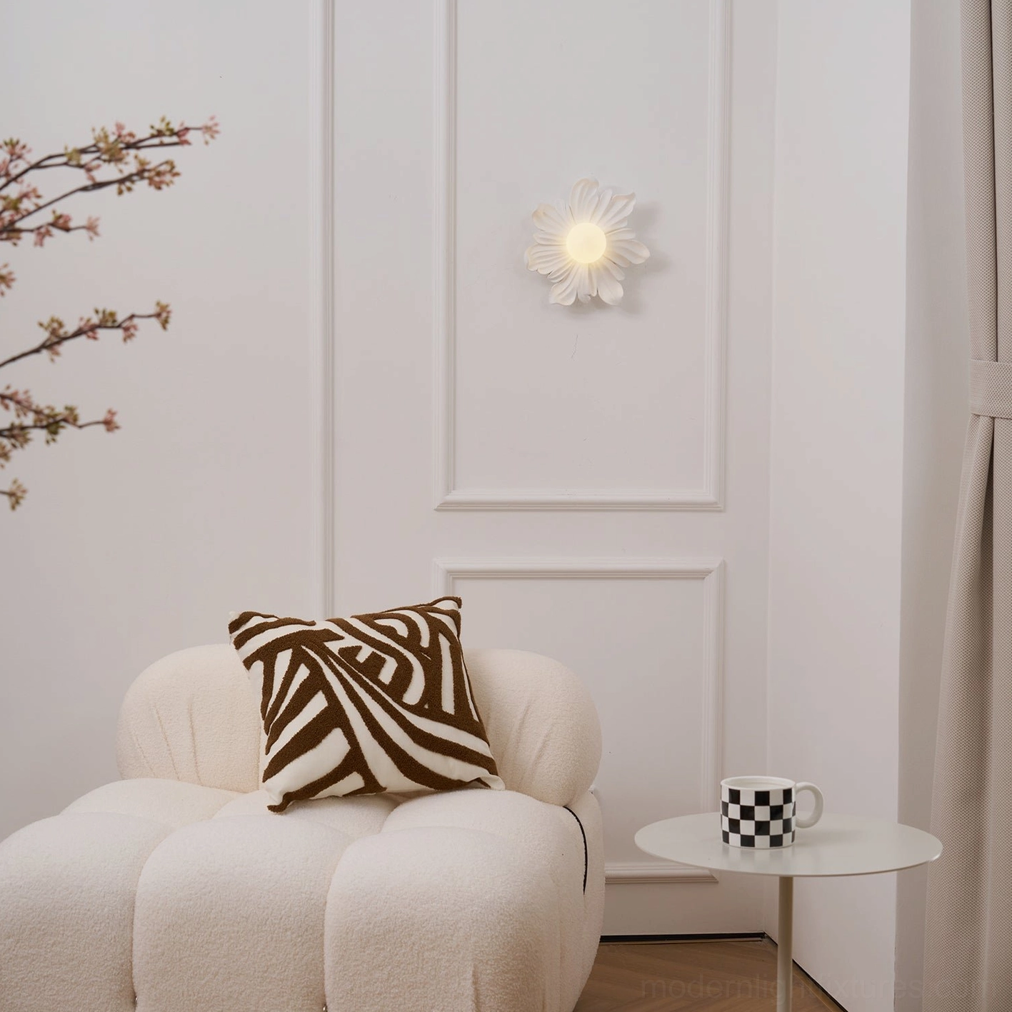 Tina flower wall sconce architectural feature, botanical resin fixture as contemporary wall art accent