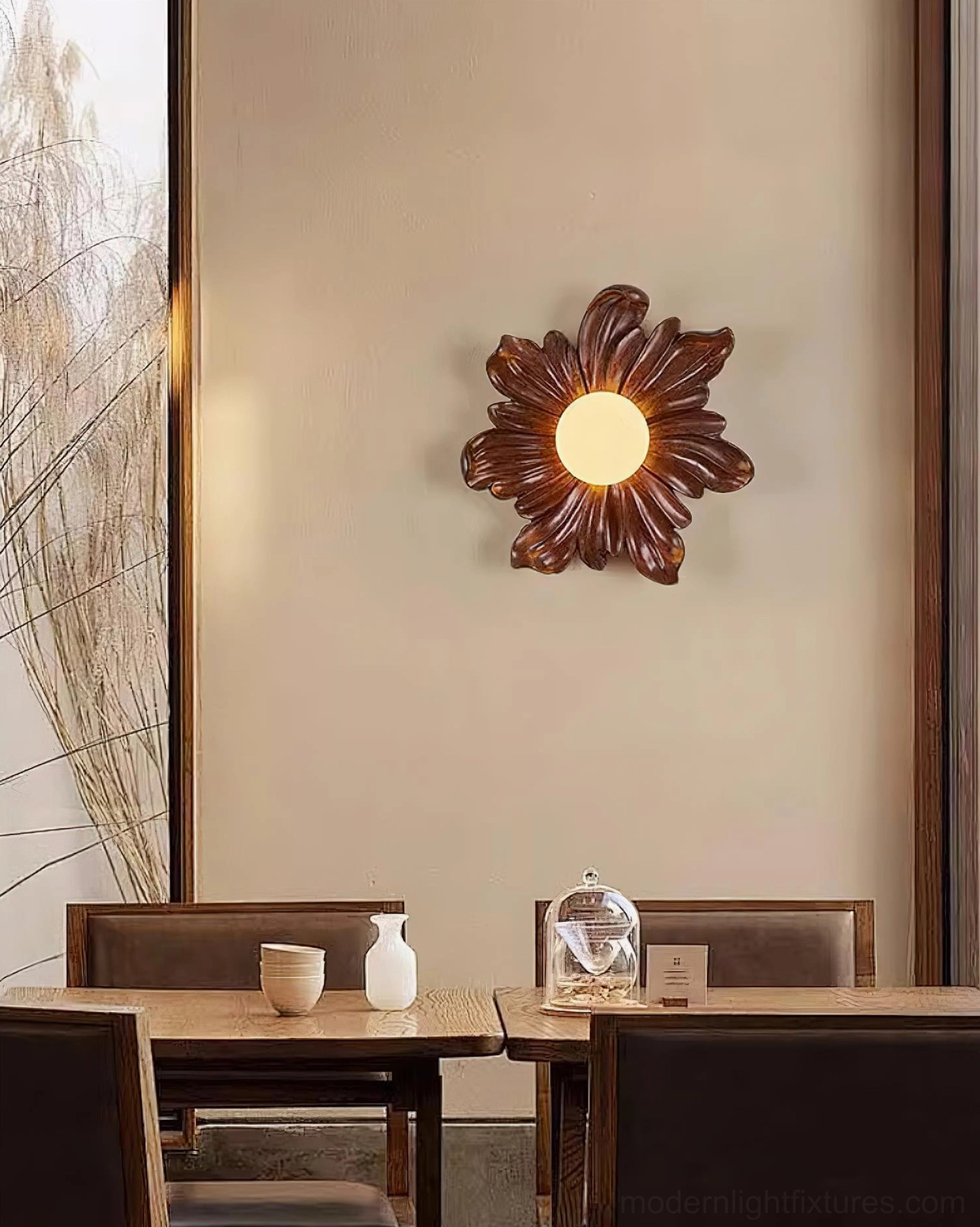 Tina flower wall lamp with dimmer-compatible warm white illumination, adjustable botanical sconce lighting