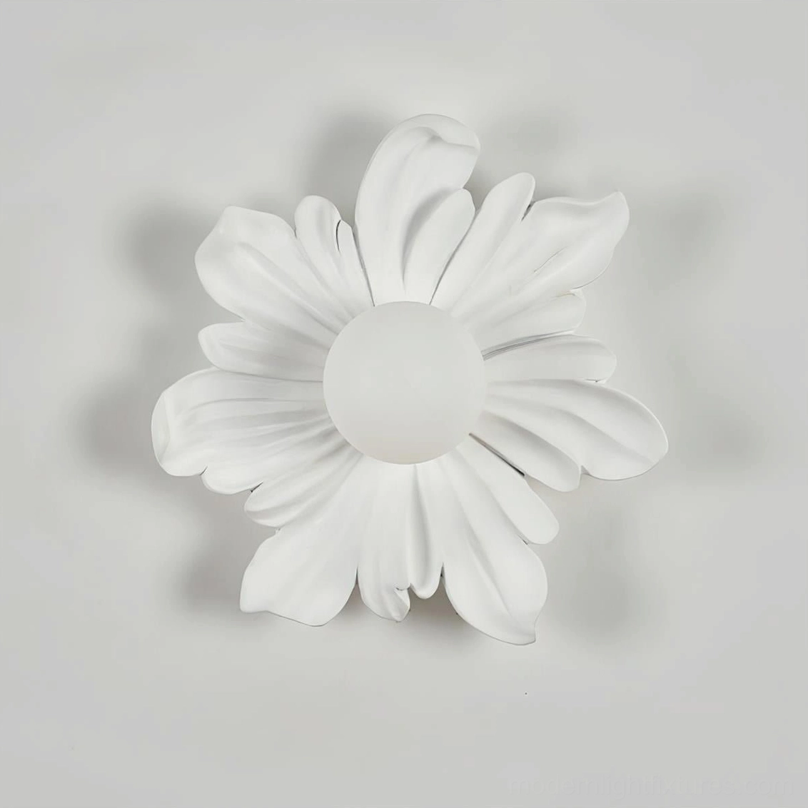 Tina flower wall lamp above hallway console, damp-rated botanical sconce for residential lighting