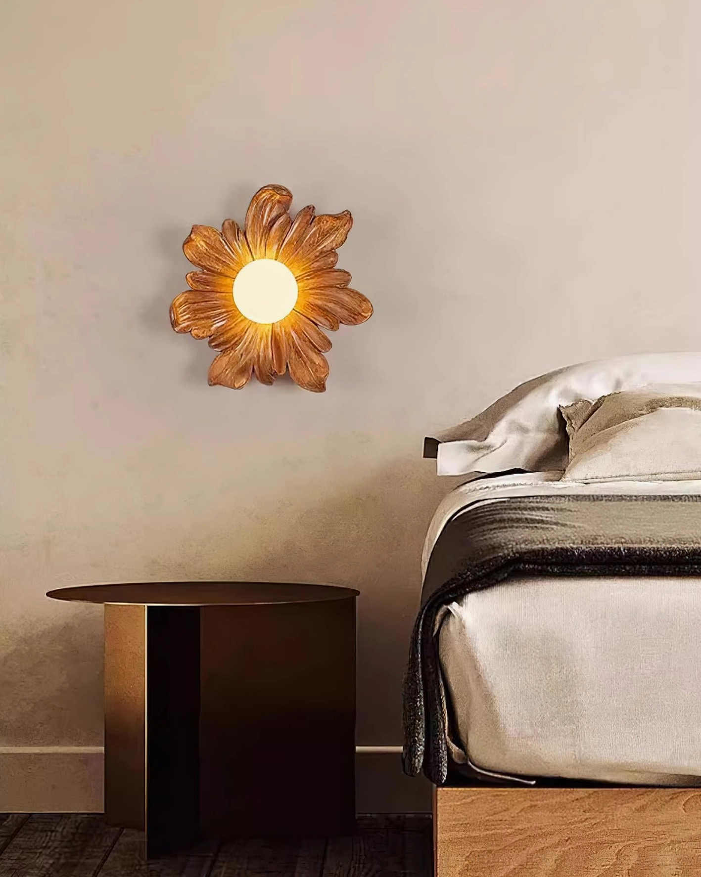 Tina botanical wall sconce in home office setting, soft task lighting above desk with organic flower design