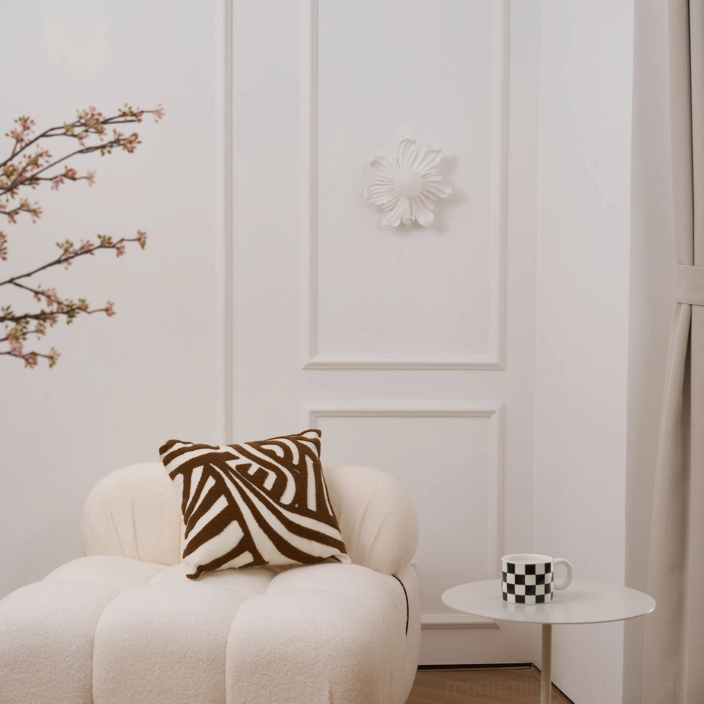 Tina flower wall lamp multi-color display, white natural wood beige walnut botanical sconces comparison