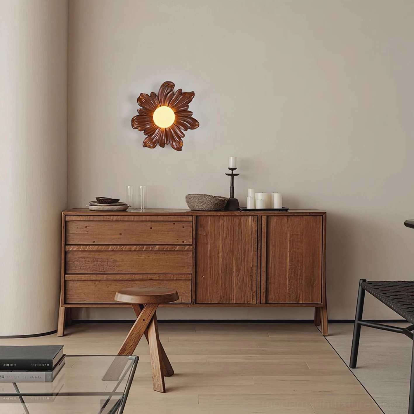 Tina floral sconce side profile view, elegant botanical petal silhouette and compact wall-mounted design