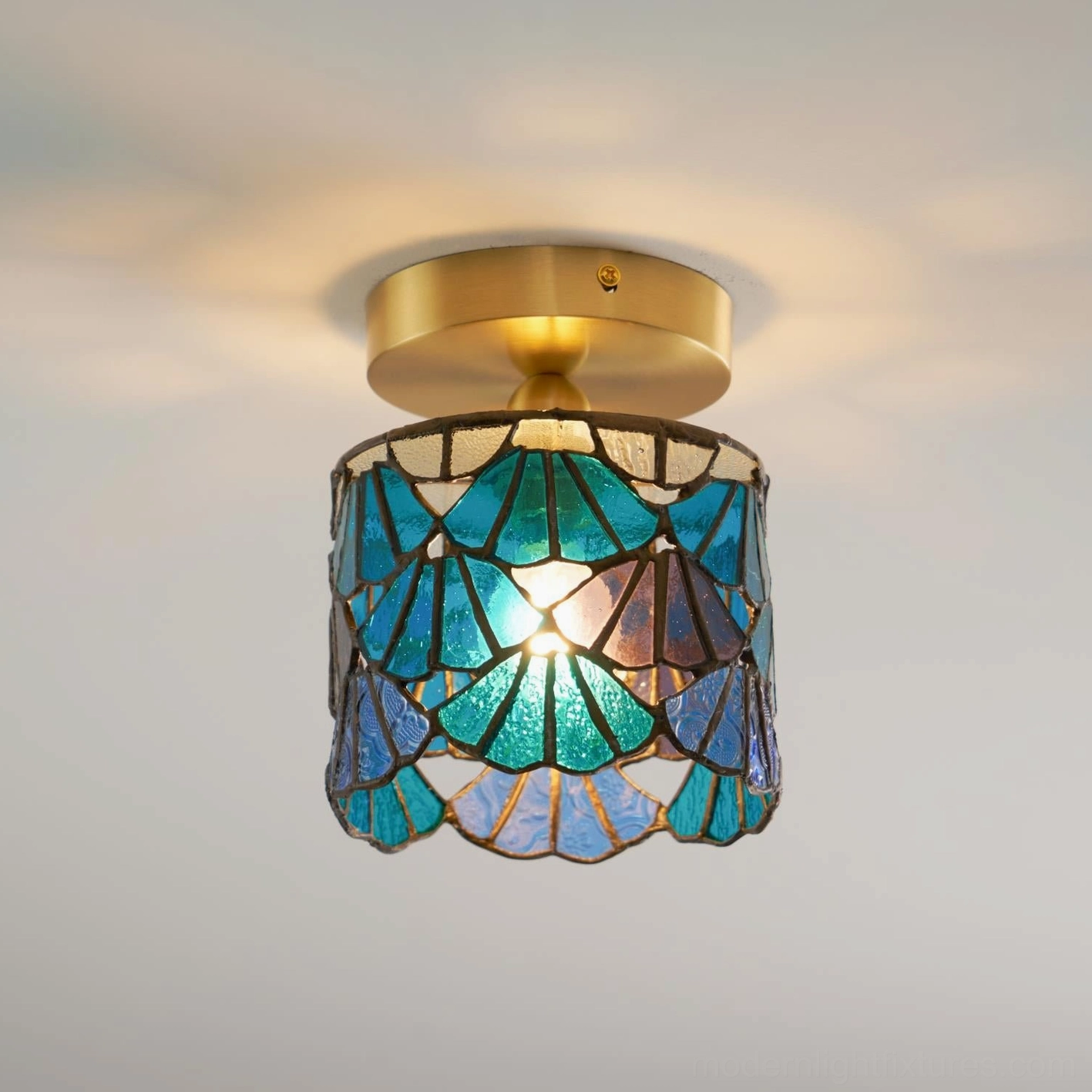 Installation guide view of Tina Tiffany ceiling light semi-flush mounting and electrical connection