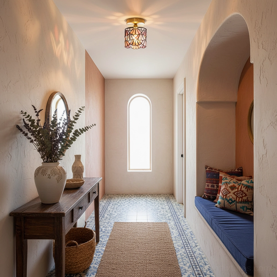 Tina Tiffany ceiling light in dimmed setting showing warm colored light ambiance and mood control