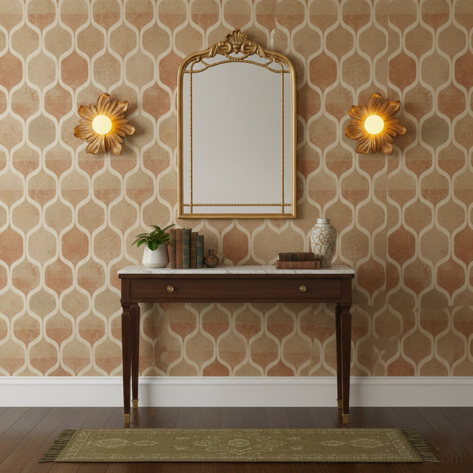 Tina walnut color flower wall sconce, rich warm botanical fixture for mid-century modern interiors