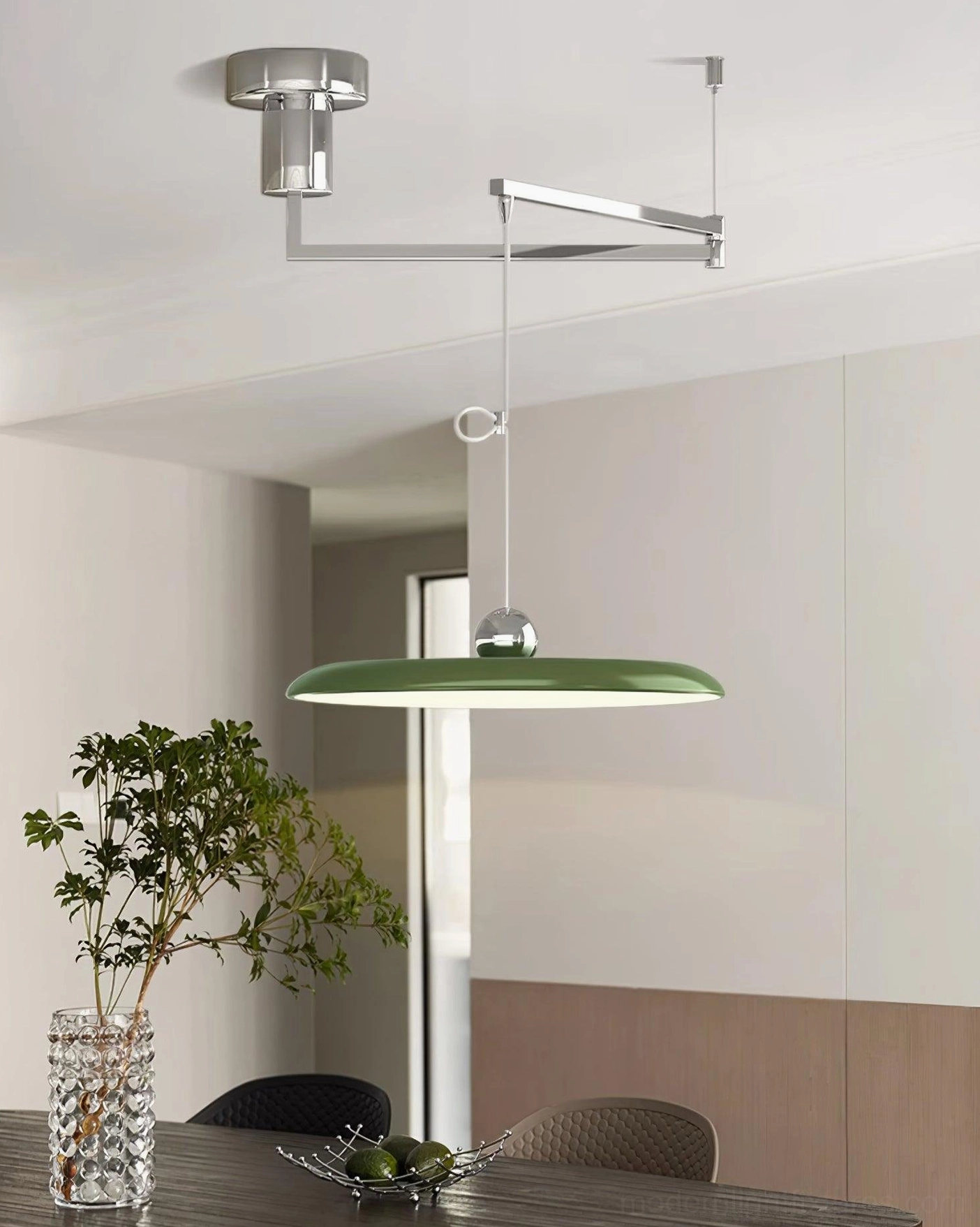 Adjustable hanging height demonstration of Tizio pendant light with cable positioning