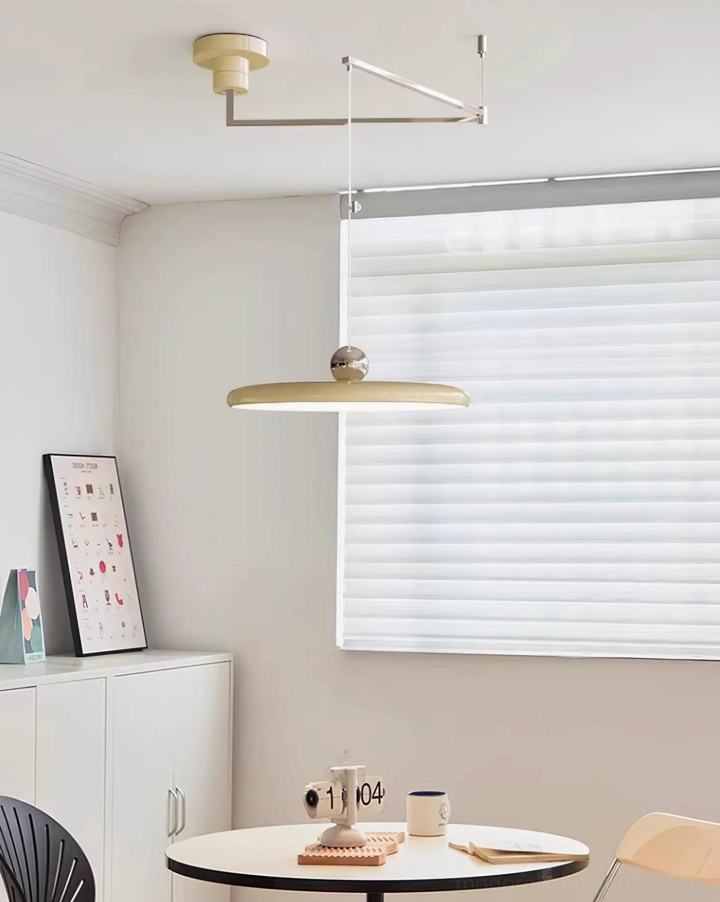 Tizio modern disc pendant light with daylight 6000K temperature in artist studio workspace