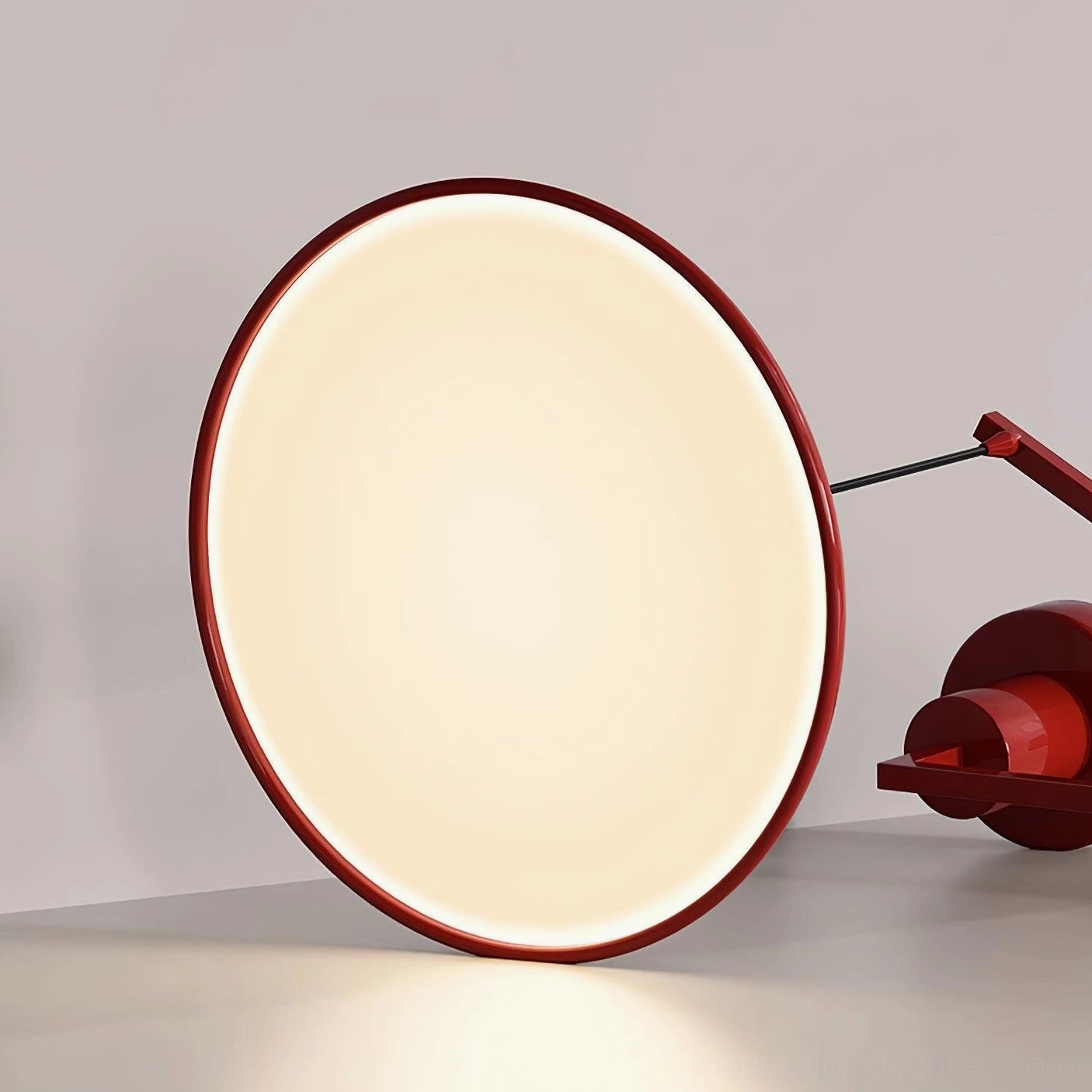 Close-up of Tizio pendant lamp metal frame and suspension mechanism showing craftsmanship