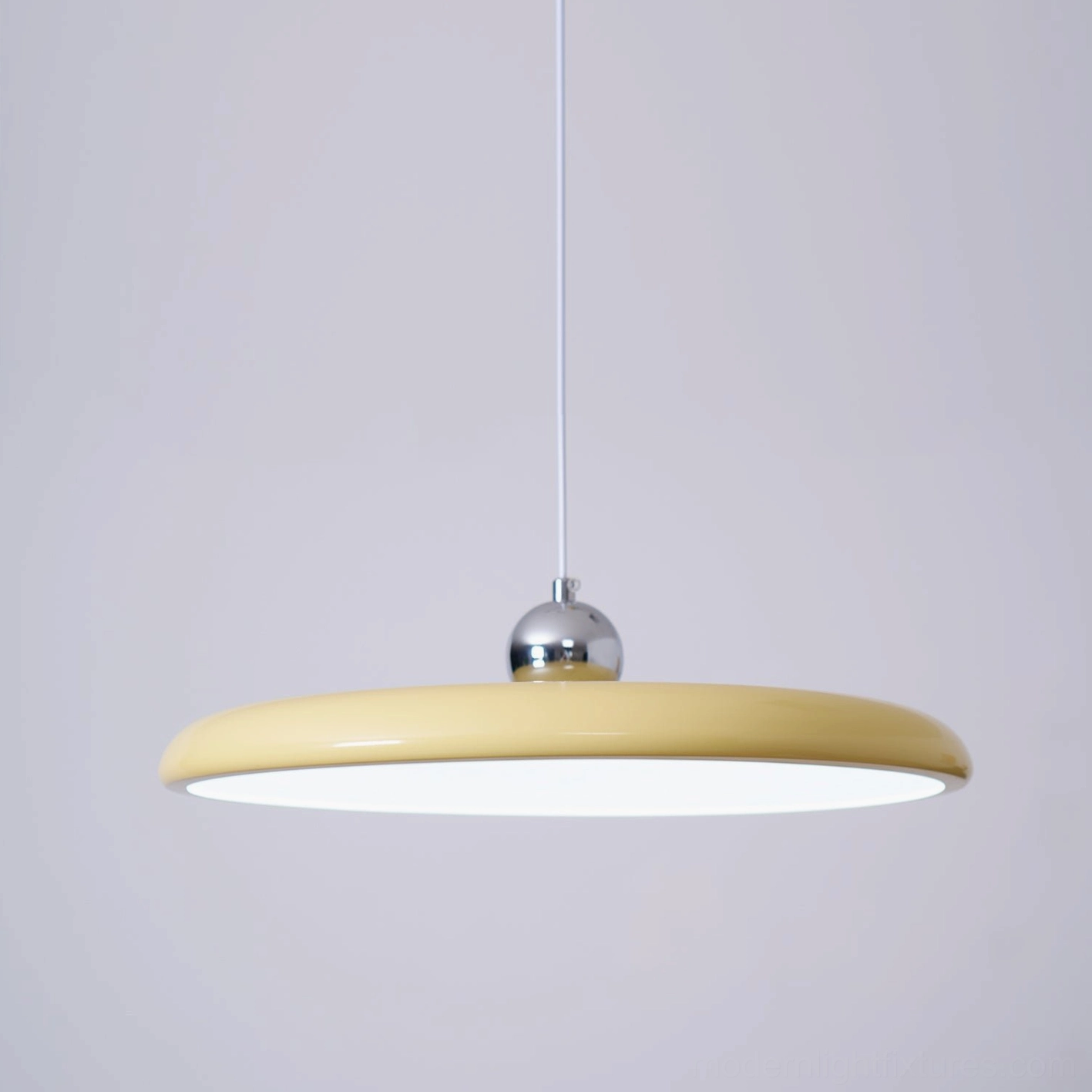Industrial modern space featuring Tizio disc pendant lamp with exposed ceiling elements