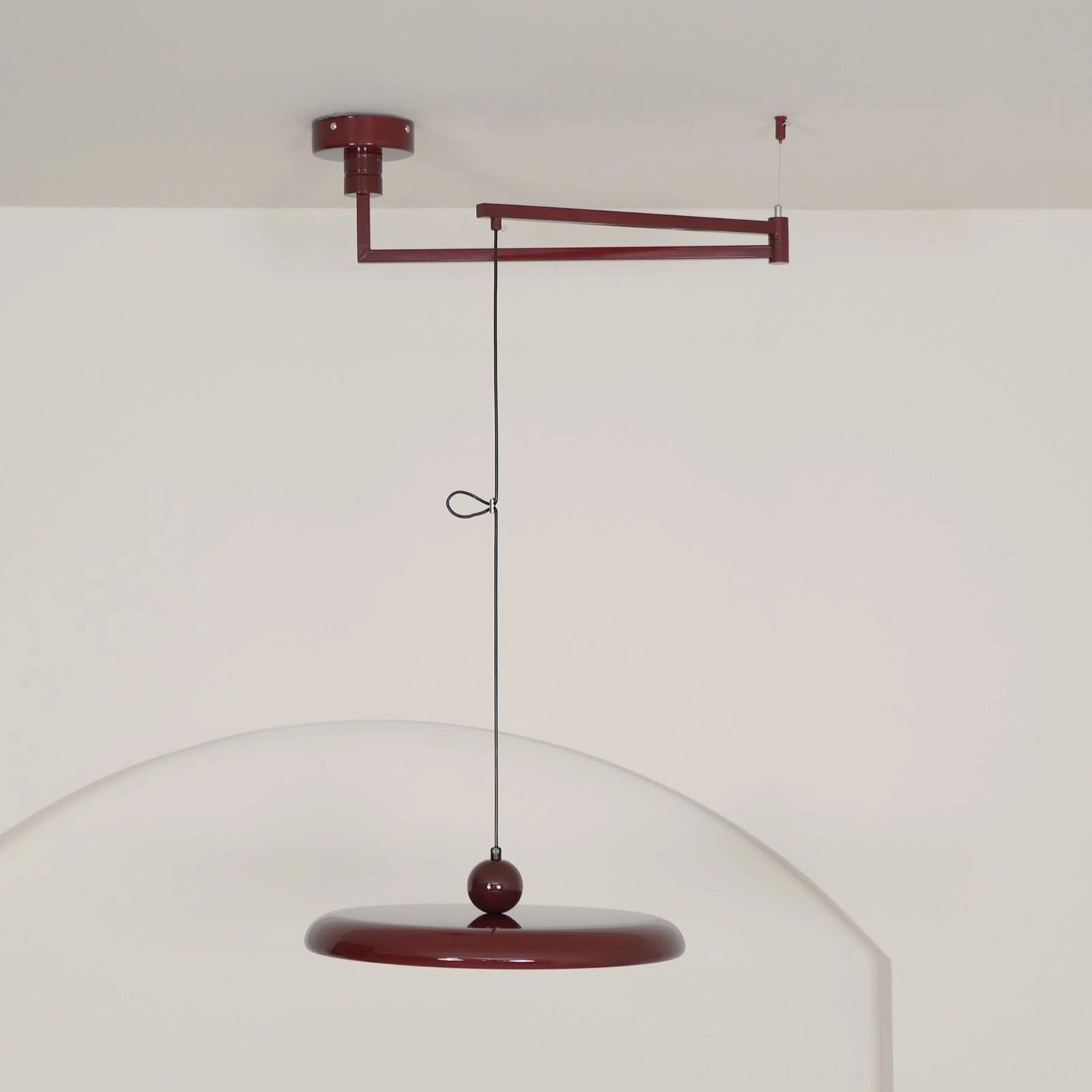 Tizio disc pendant light in mid-century modern living space with period furnishings