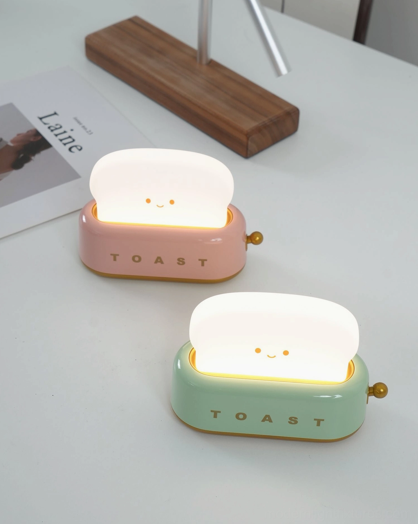 Toaster table lamp demonstrating practical accent lighting for reading and close work tasks