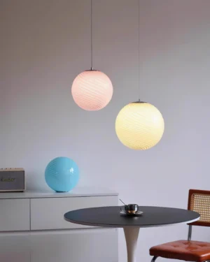 Tobia pastel globe pendant lights in blue pink and yellow - contemporary Nordic dining room lighting