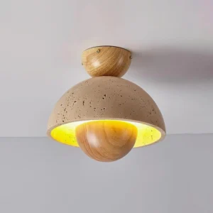 Toccata ceiling light walnut wood color variant three-quarter side view warm ambient glow