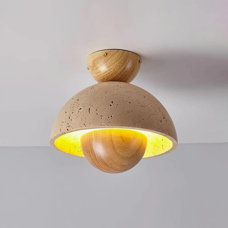 Toccata ceiling light walnut wood color variant three-quarter side view warm ambient glow