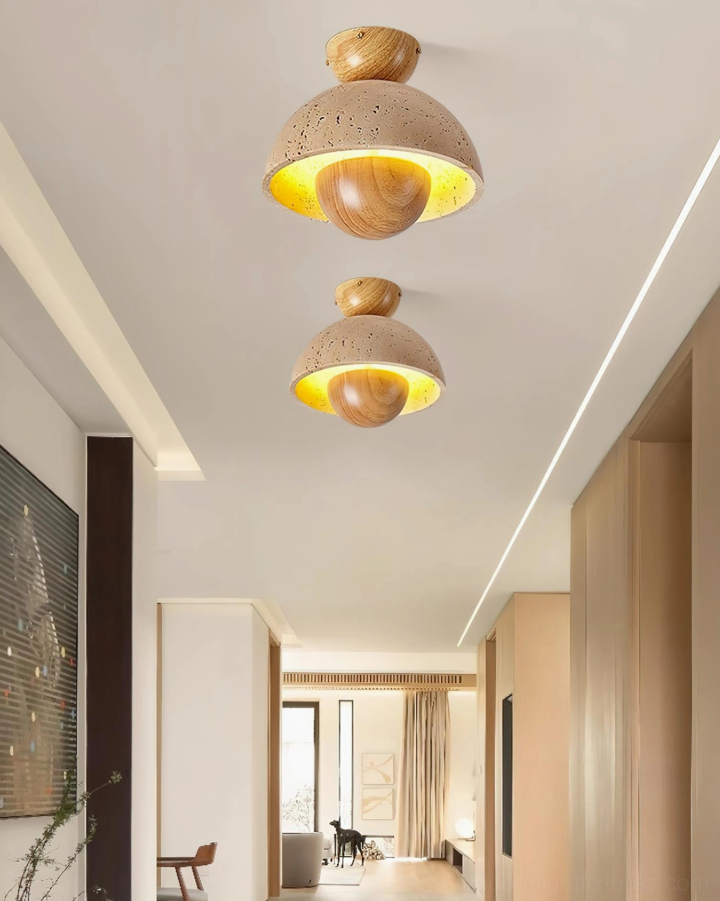 Pair of Toccata ceiling lights hallway corridor installation minimalist japandi home decor