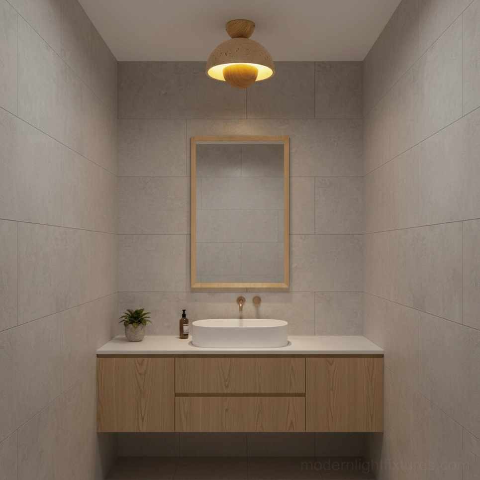 Toccata wood and travertine ceiling light fixture warm white 3000k illumination
