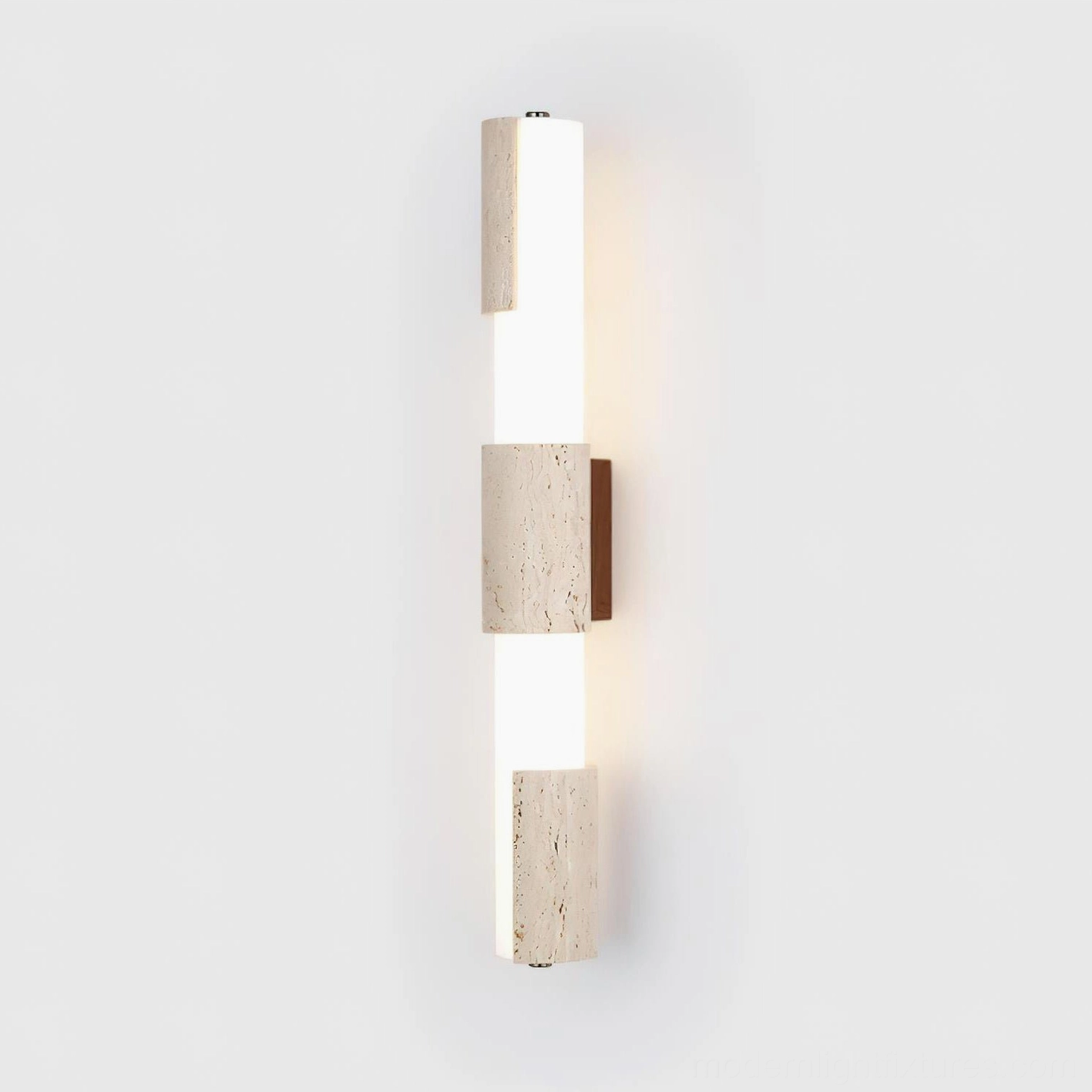 Tolira 60cm travertine wall sconce, tall vertical variant with walnut and beige finish, warm white 3000K LED
