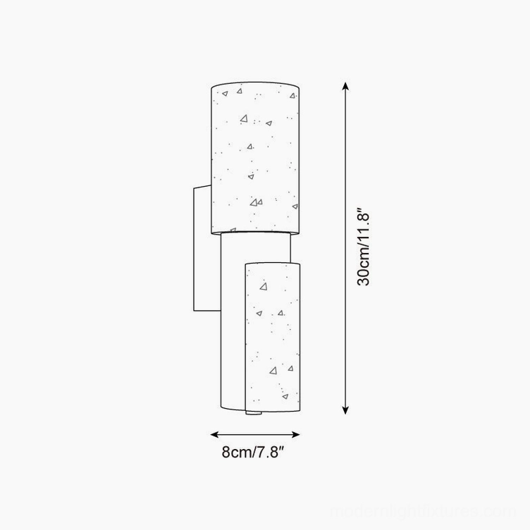 Tolira wall sconce technical specification drawing, front orthographic view showing 30cm and 60cm size variants with dimensions