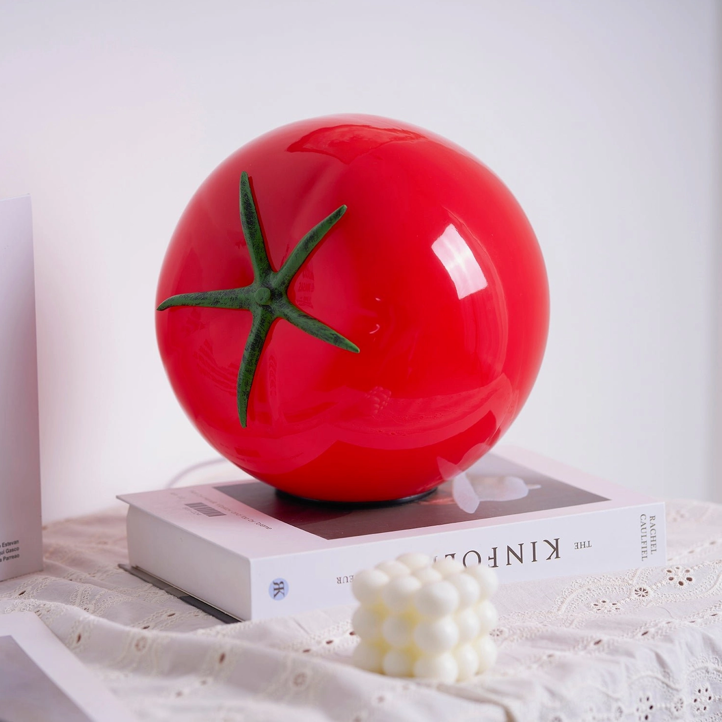 Modern tomato glass table lamp full view - handcrafted LED lighting with 50000 hour lifespan