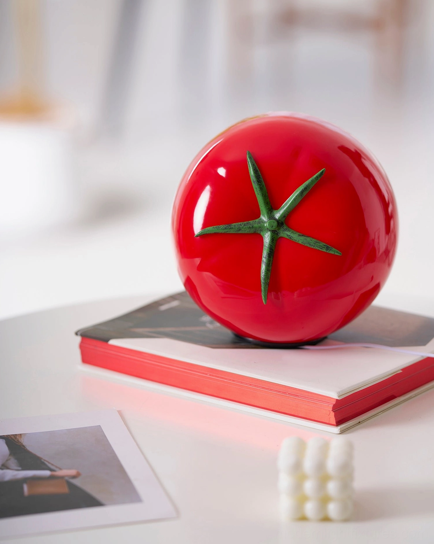 Tomato lamp with 3000K warm white LED creating cozy home lighting atmosphere