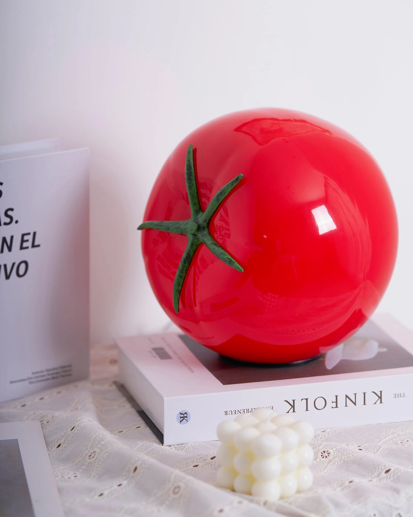 Tomato table lamp artistic form showing sculptural glass construction and detail