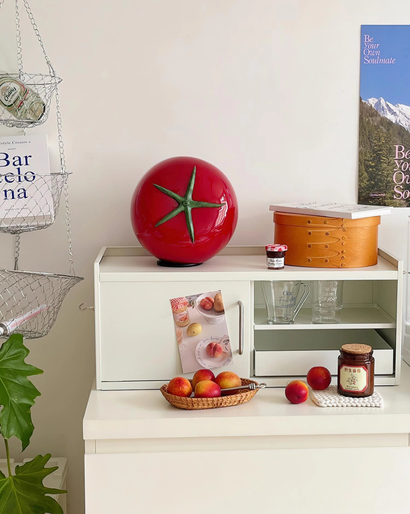 Modern tomato glass table lamp detail shot highlighting glossy finish and craftsmanship