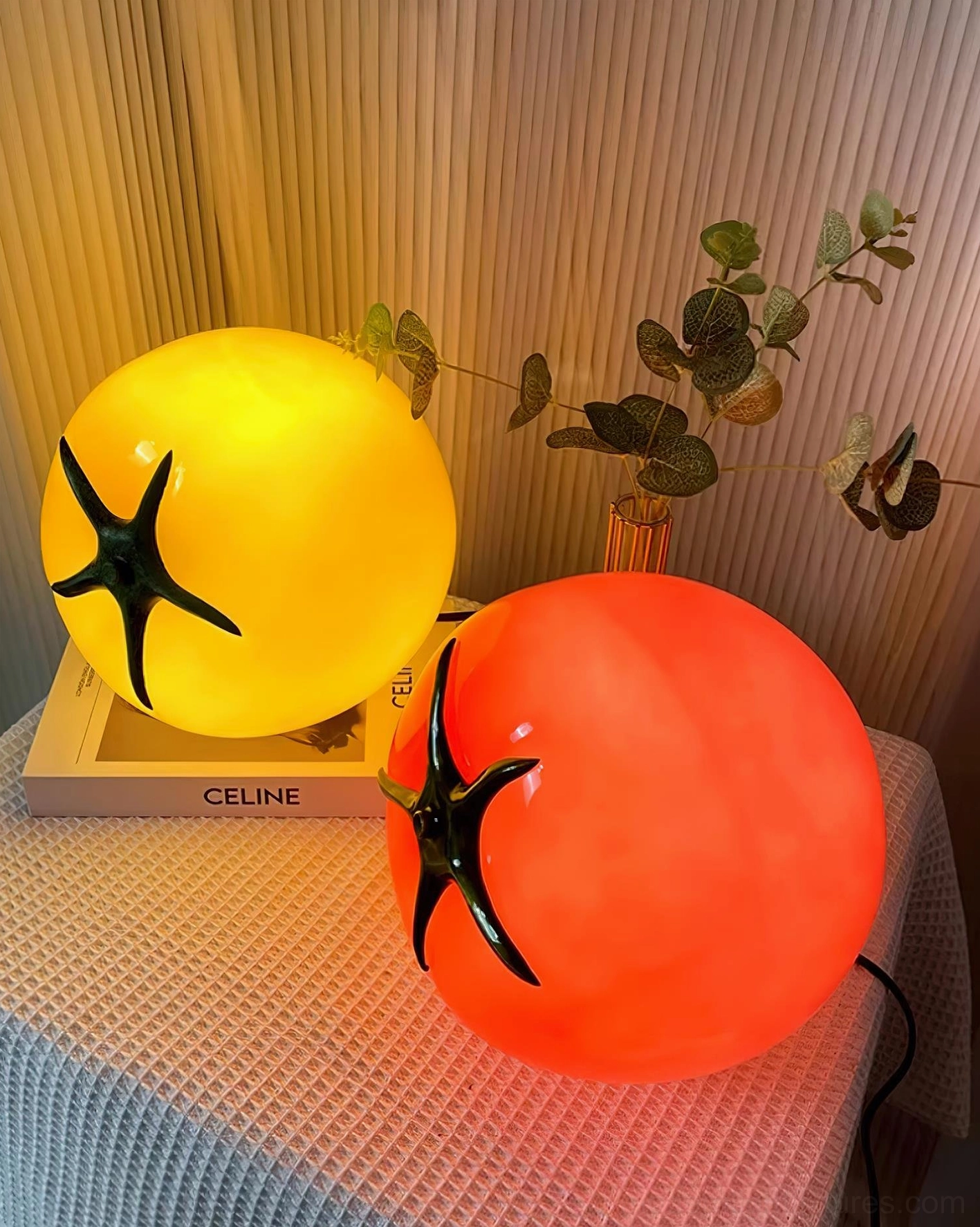 Tomato table lamp with integrated LED showing warm white lighting effect - modern interior accent
