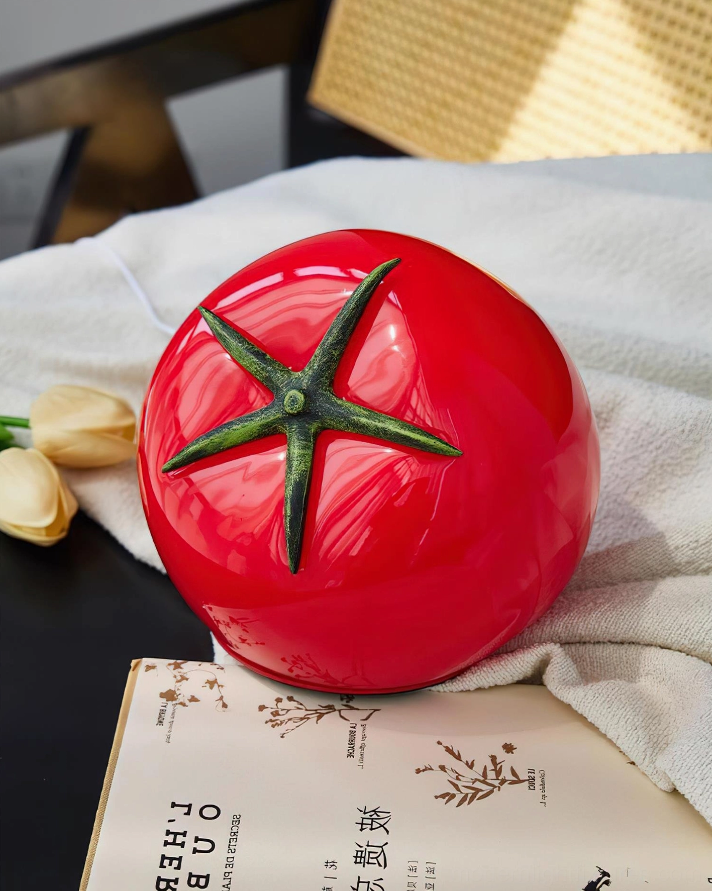 Tomato resin table lamp bold color pop art inspired artistic lighting fixture