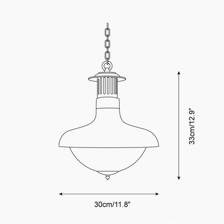 Technical line drawing and dimensions of Torill pendant lamp showing 30cm diameter and 33cm height specifications