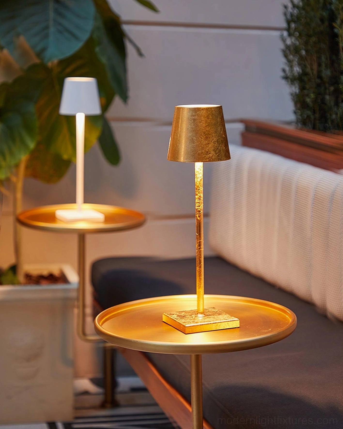 Contemporary touch control table lamp with warm white LED in modern home office setting