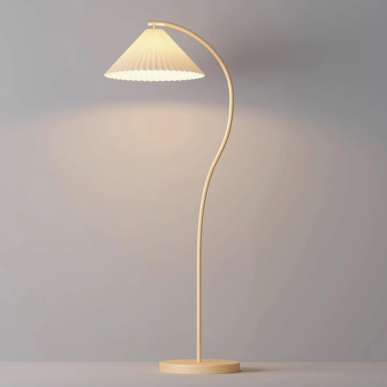 Beige pleated Tove floor lamp foot switch control, convenient on-off operation