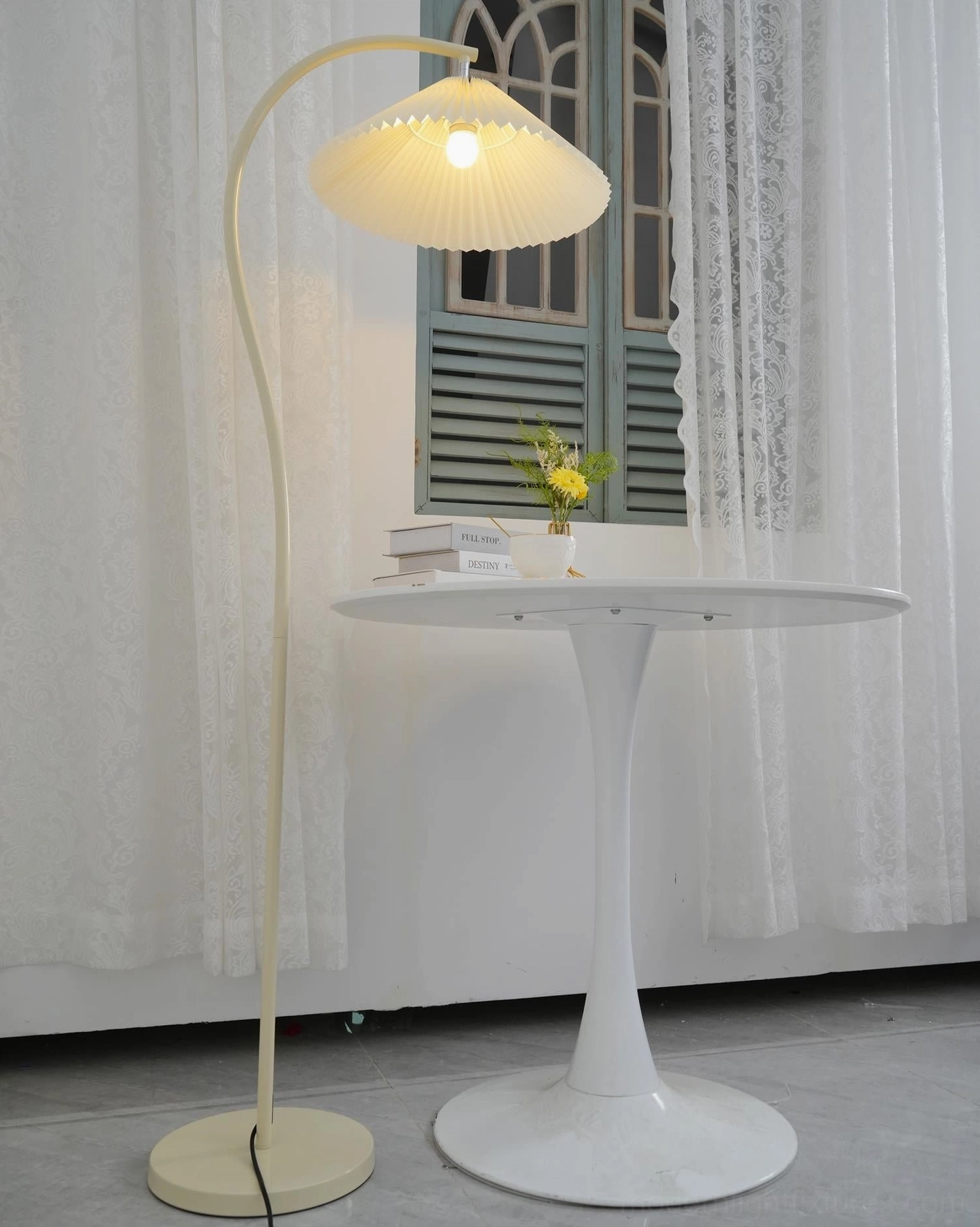 Tove pleated floor lamp wool throw coordination, natural fiber textile styling