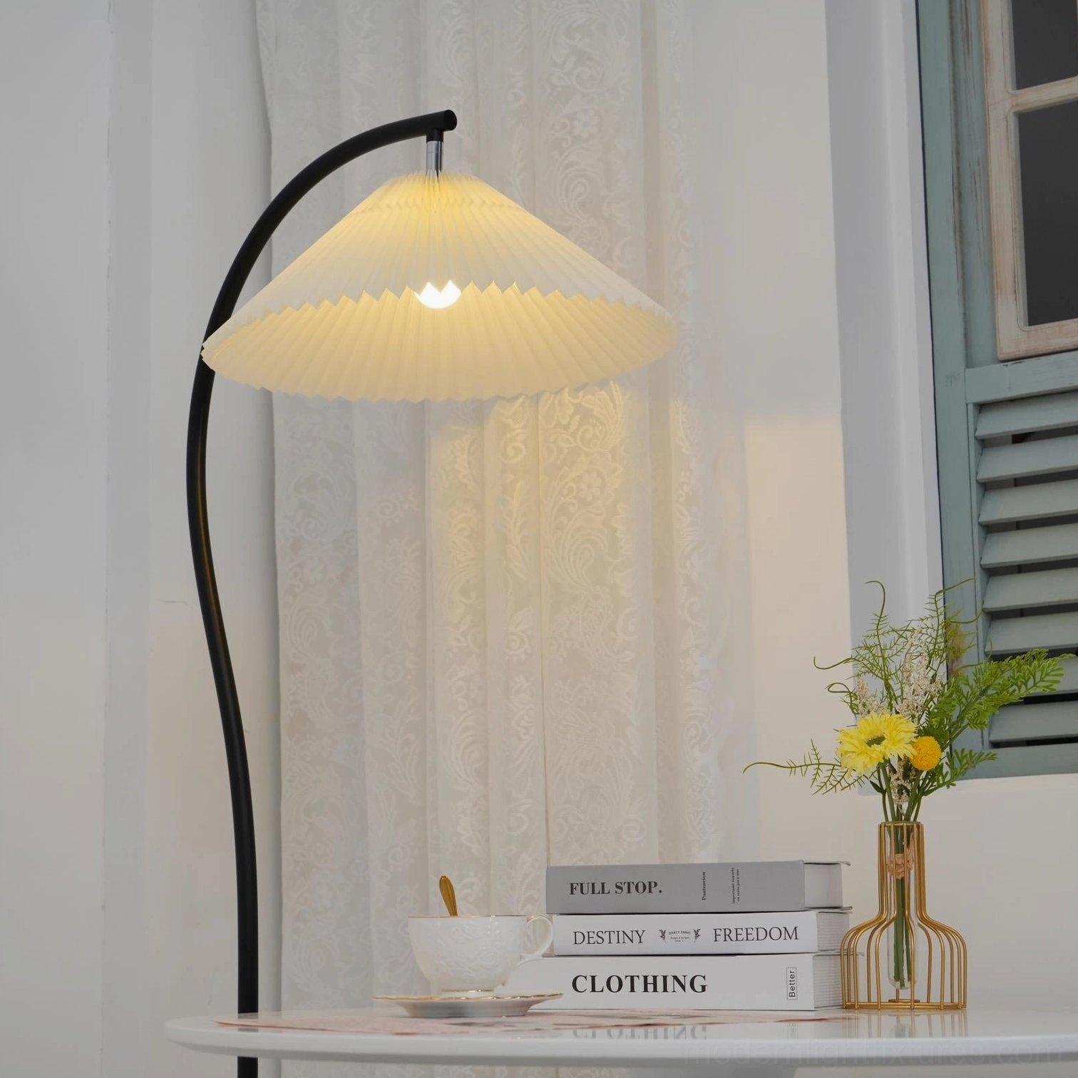 Tove pleated floor lamp furniture coordination neutral tones home decor styling