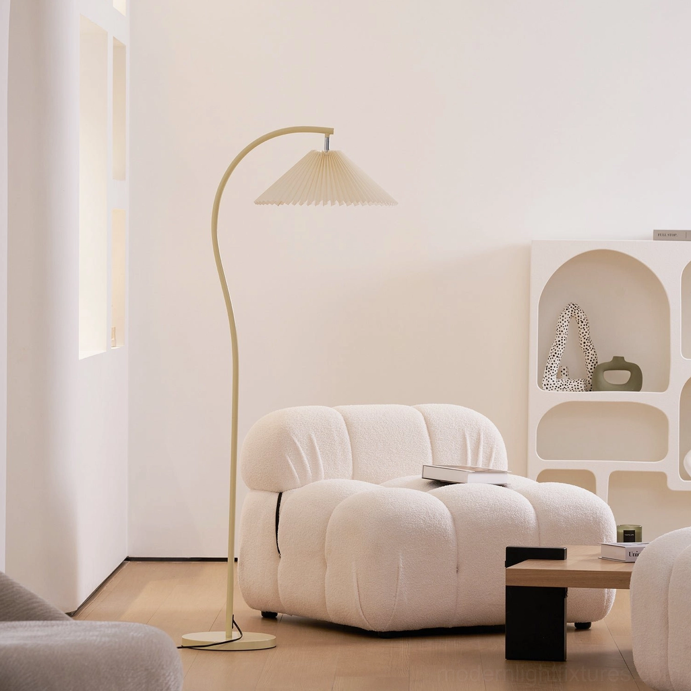 Tove floor lamp with 180-degree rotation feature, modern arc floor lamp pleated shade
