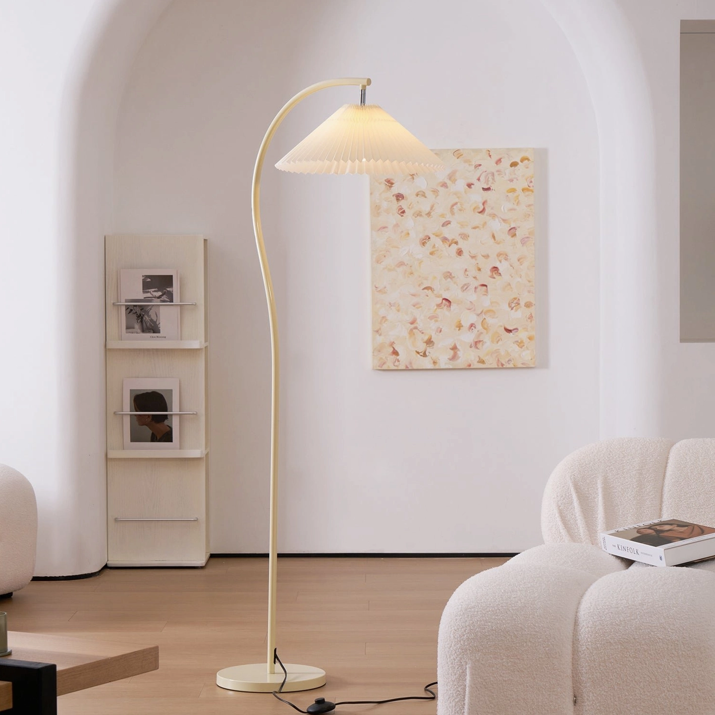 Pleated Tove floor lamp beige color option, hygge nordic minimalist interior aesthetic