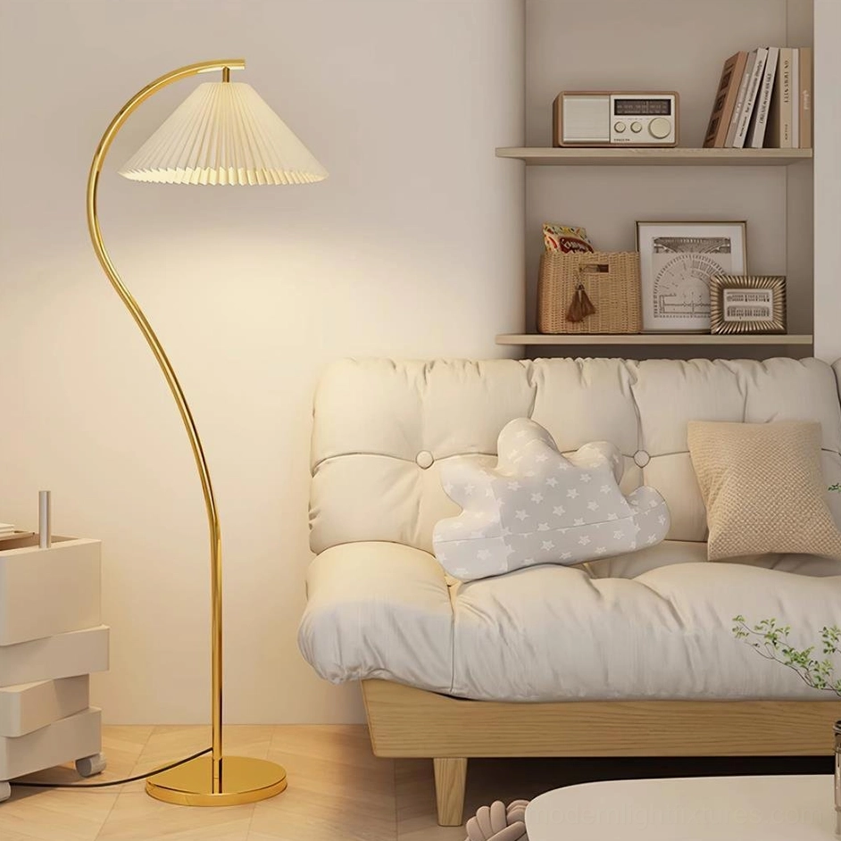 Gold Tove pleated floor lamp luxury metal finish, elegant contemporary lighting