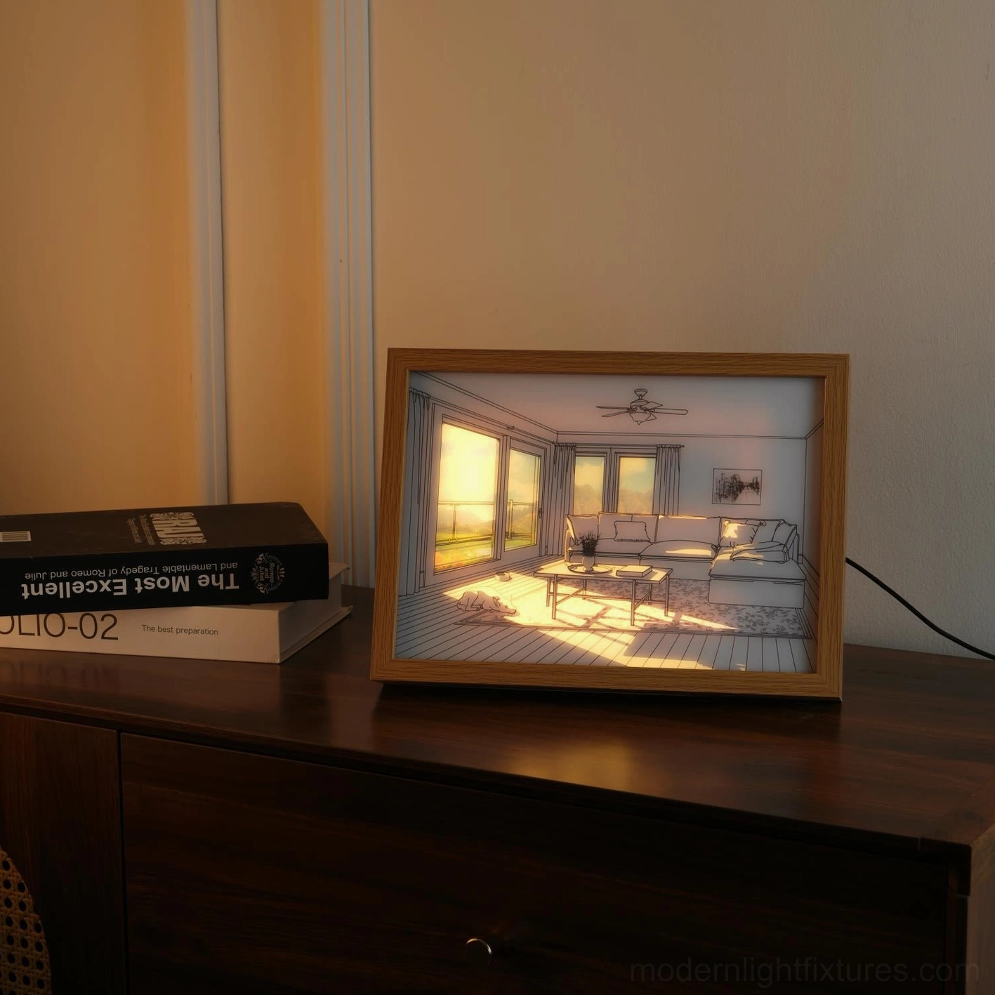 Modern acrylic art light creating tranquil ambiance with color temperature control